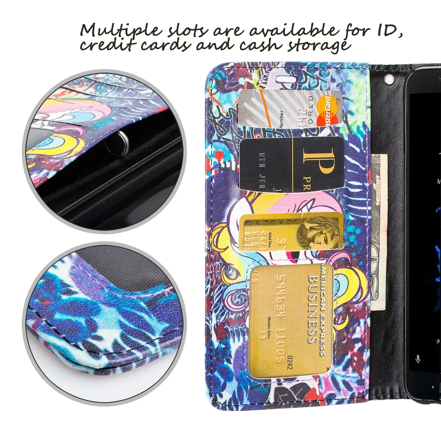 ZTE Sequoia | Blade Z Max | ZTE Z982 Case, Wrist Strap Pu Leather Magnetic Flip[Kickstand] Wallet Case Cover with ID & Card Slots - Rainbow Unicorn